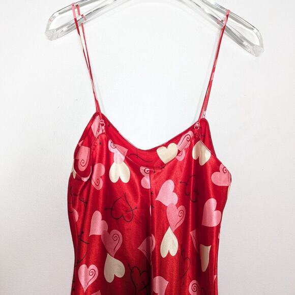 Morgan Taylor Intimates Vintage Red Heart Print Satin Slip Dress Nightie Size S - Picture 9 of 9